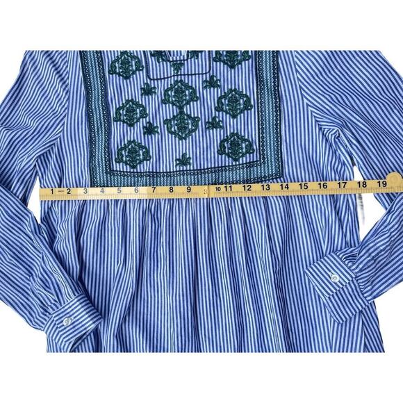 Lili's Closet Anthropologie Blue White Stripe Embroidered Cotton Dress - Small - Picture 7 of 11